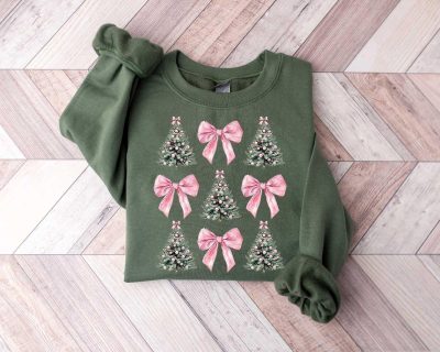 Coquette Bow Christmas Sweatshirt Christmas Tree Shirt Christmas Sweatshirt Girly Christmas Sweater Coquette Bow Sweater Gift for Women All Sizes