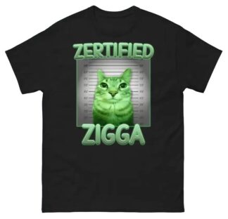 Home Zertified Zigga Funny Alien Cat Meme Tee Shirt Gift for Woman and Man Classic Cotton
