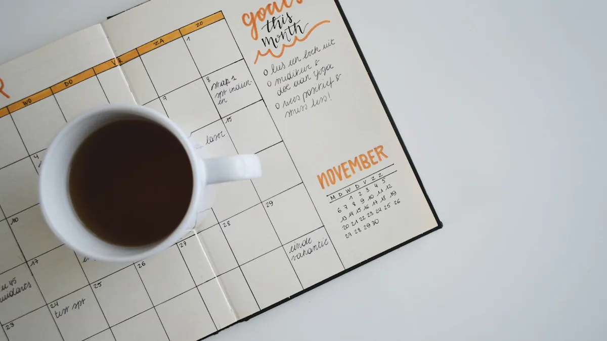 retail calendar: minimalist desktop calendar with monthly marketing milestones and notes